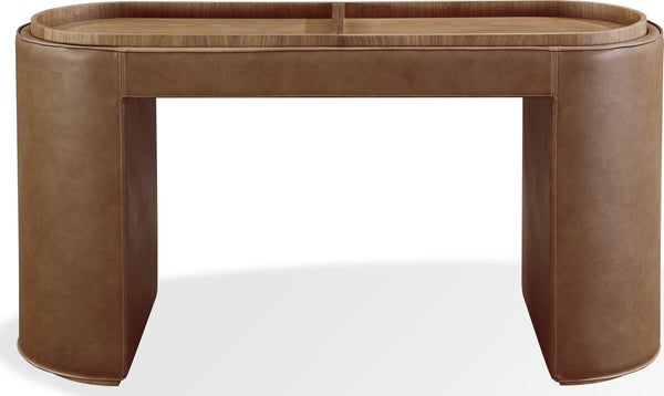 Yardley Leather Upholstered Storage Console Table with Wooden Tray Top - View 2