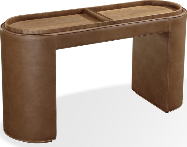 Yardley Leather Upholstered Storage Console Table with Wooden Tray Top alternate view