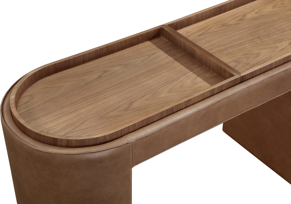 Yardley Leather Upholstered Storage Console Table with Wooden Tray Top - View 5