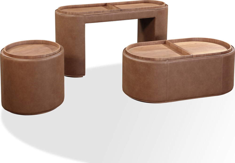 Yardley Leather Upholstered Storage Console Table with Wooden Tray Top - View 8