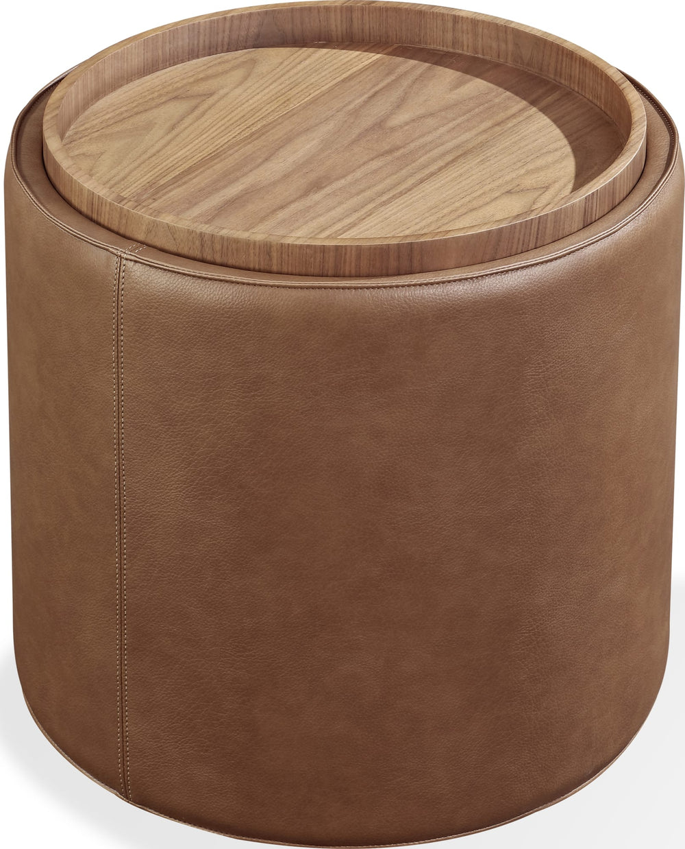 Yardley Leather Upholstered Storage End Table with Wooden Tray Top - View 2