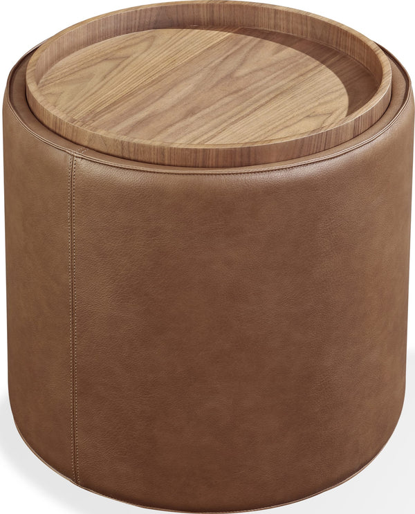 Yardley Leather Upholstered Storage End Table with Wooden Tray Top - View 2