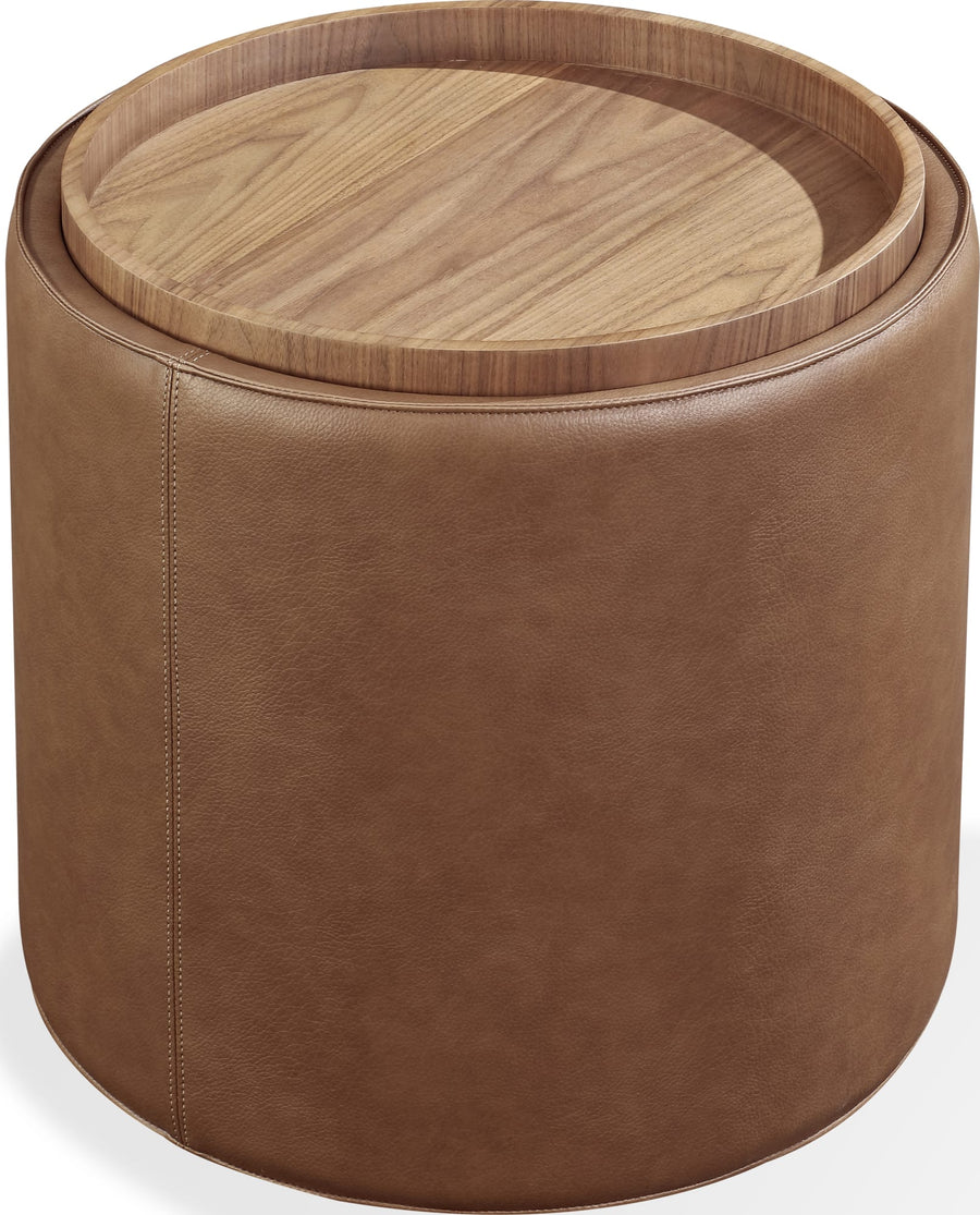 Yardley Leather Upholstered Storage End Table with Wooden Tray Top - View 2