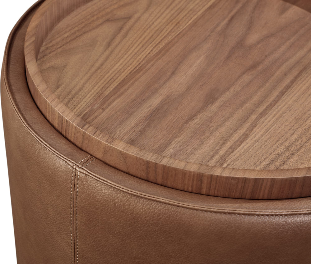 Yardley Leather Upholstered Storage End Table with Wooden Tray Top - View 4