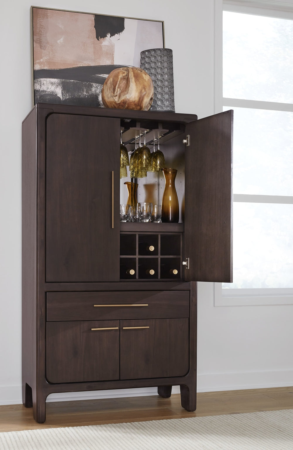 Zermatt Four Door One Drawer Acacia Bar Cabinet in Jaguar - View 2