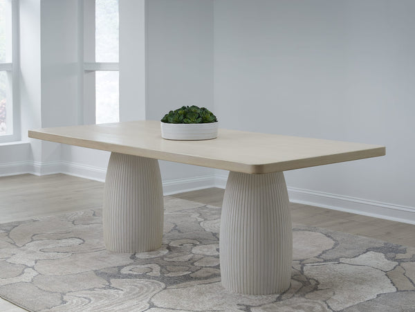 Zinnia Plaster Base Wood Top Dining Table in White Sand and Ivory alternate view