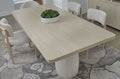 Zinnia Plaster Base Wood Top Dining Table in White Sand and Ivory