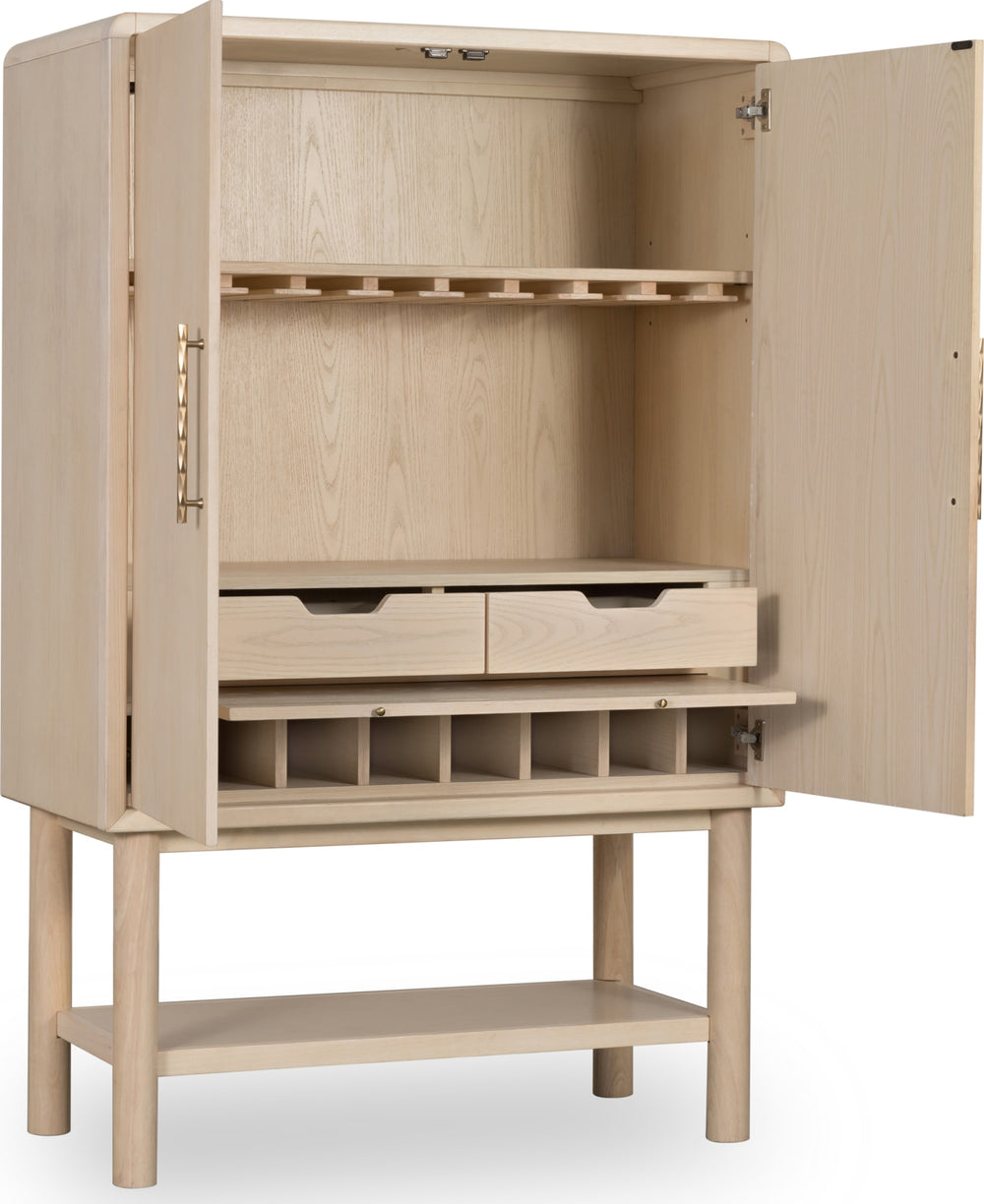 Zinnia Two Door Ash Wood Bar Cabinet in White Sand - View 6