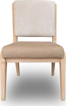 Zinnia Upholstered Dining Chair in White Sand, Buttermilk Leather and Dune Chenille - View 3