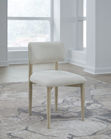 Zinnia Wood Back Dining Chair in White Sand and Dune Chenille