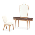 Camellia Field Vanity Set with Mirror & Chair - Warm Pecan