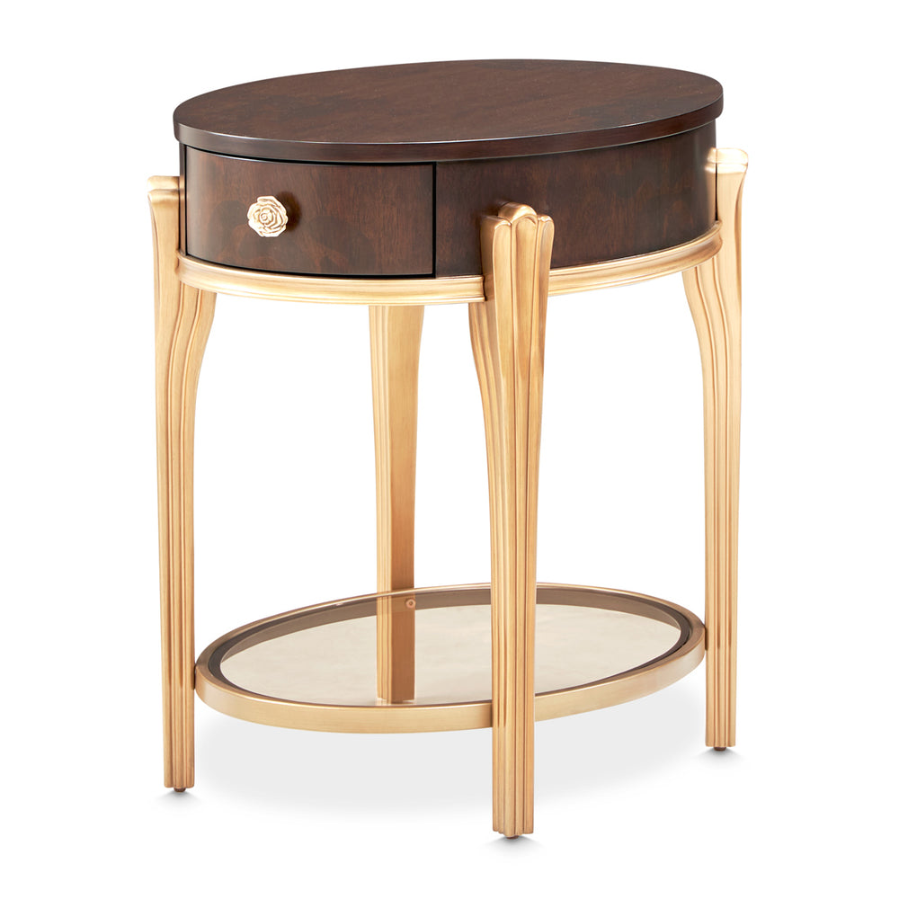 Camellia Field Round End Table with Drawer - Warm Pecan