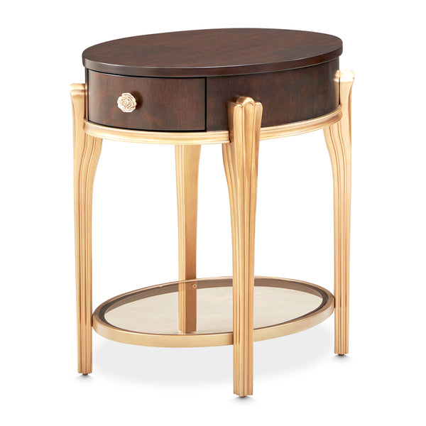 Camellia Field Round End Table with Drawer - Warm Pecan