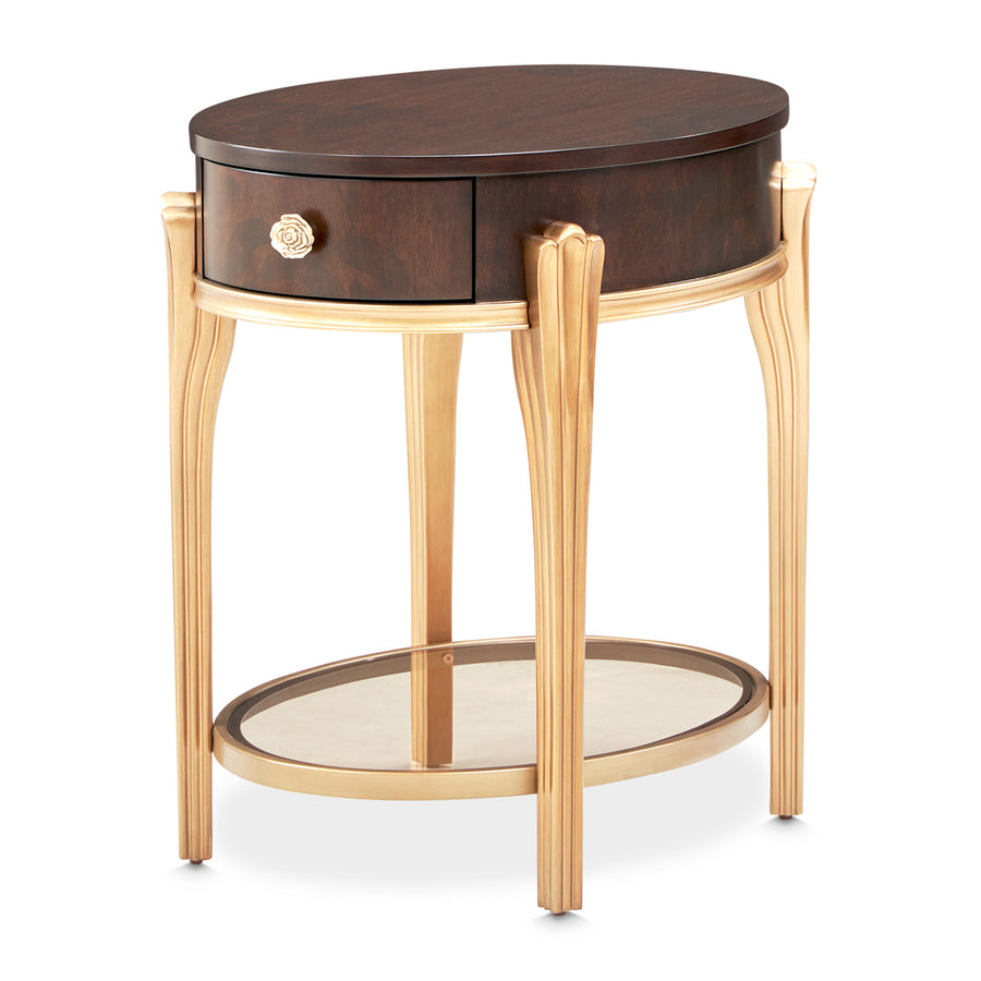 Camellia Field Round End Table with Drawer - Warm Pecan
