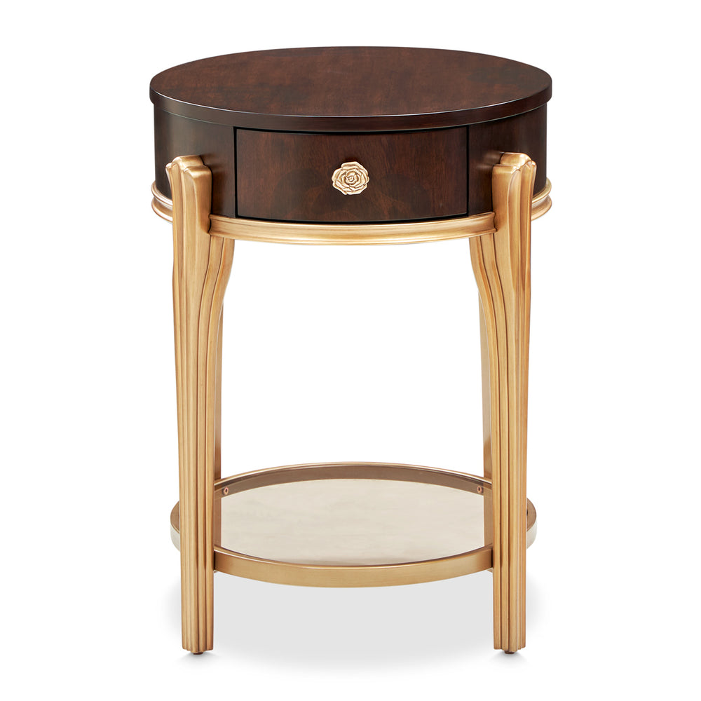 Camellia Field Round End Table with Drawer - Warm Pecan