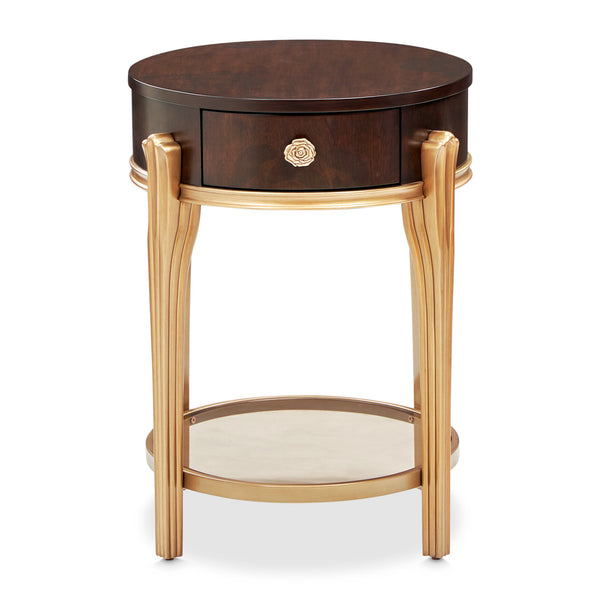 Camellia Field Round End Table with Drawer - Warm Pecan alternate view