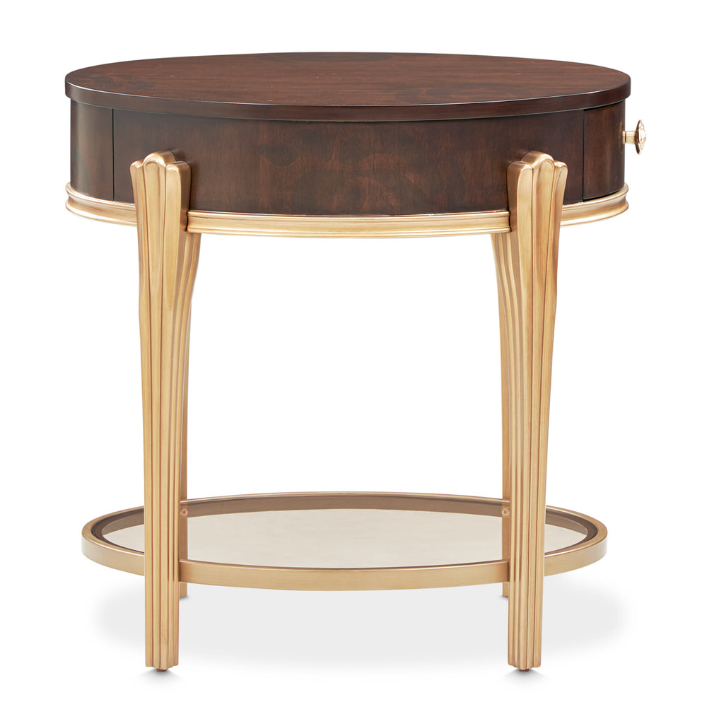 Camellia Field Round End Table with Drawer - Warm Pecan