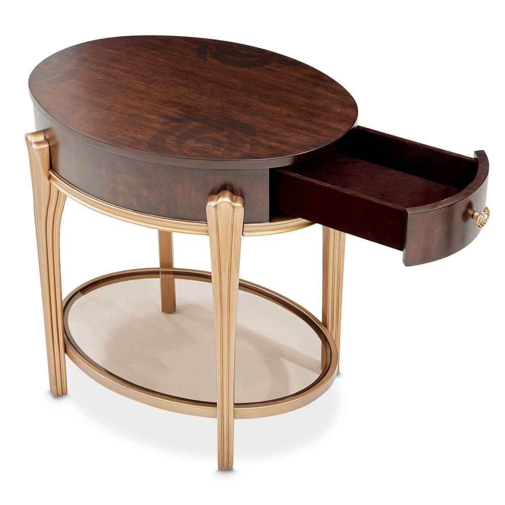 Camellia Field Round End Table with Drawer - Warm Pecan