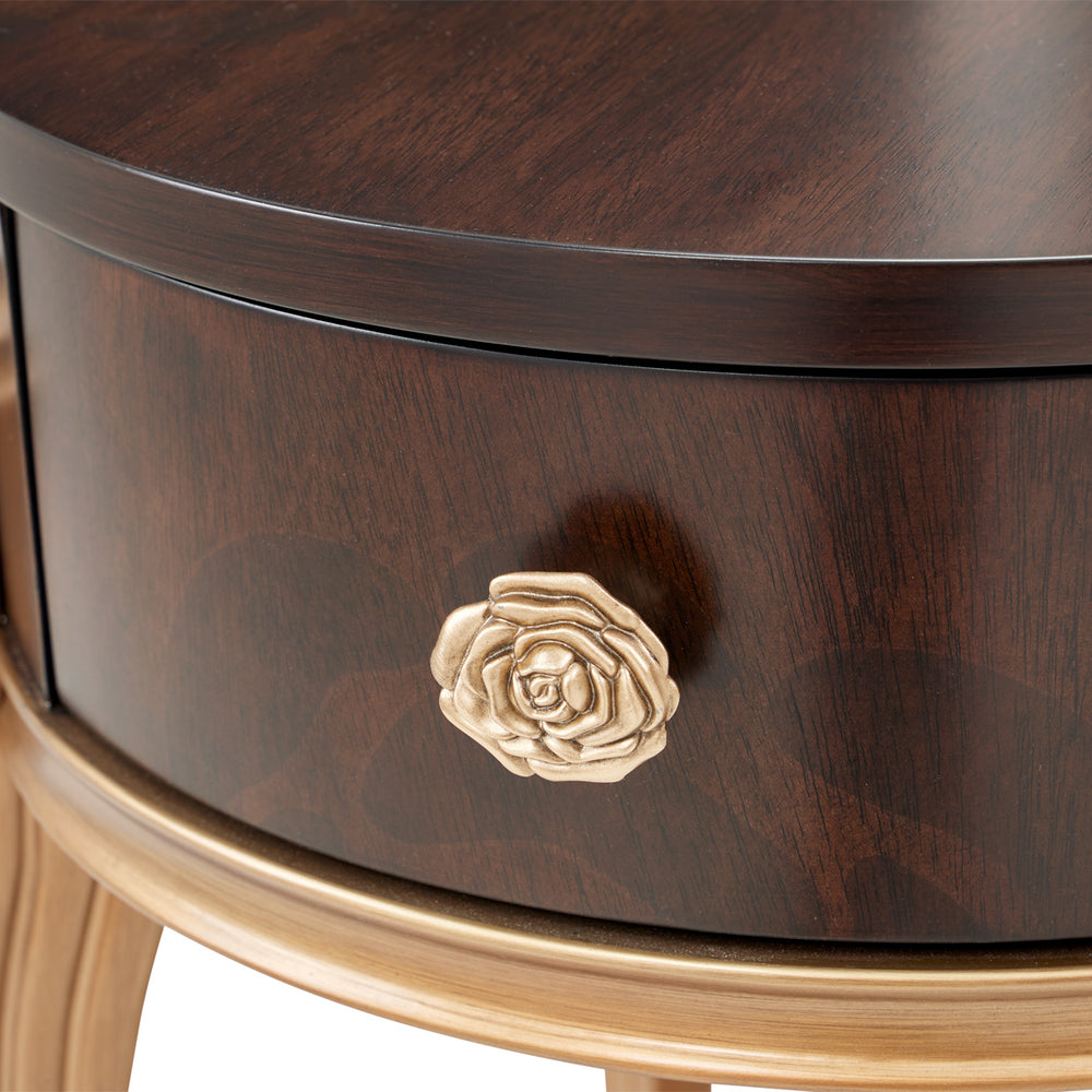 Camellia Field Round End Table with Drawer - Warm Pecan