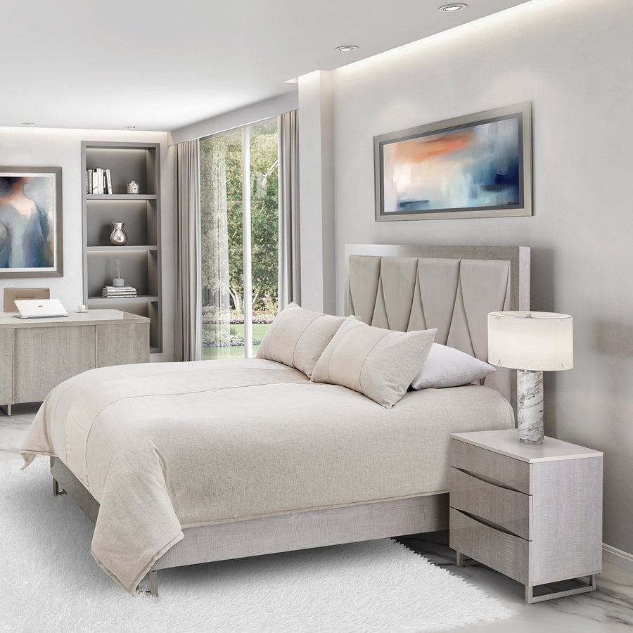 Marin Queen Panel Bed in Greige Complete Room