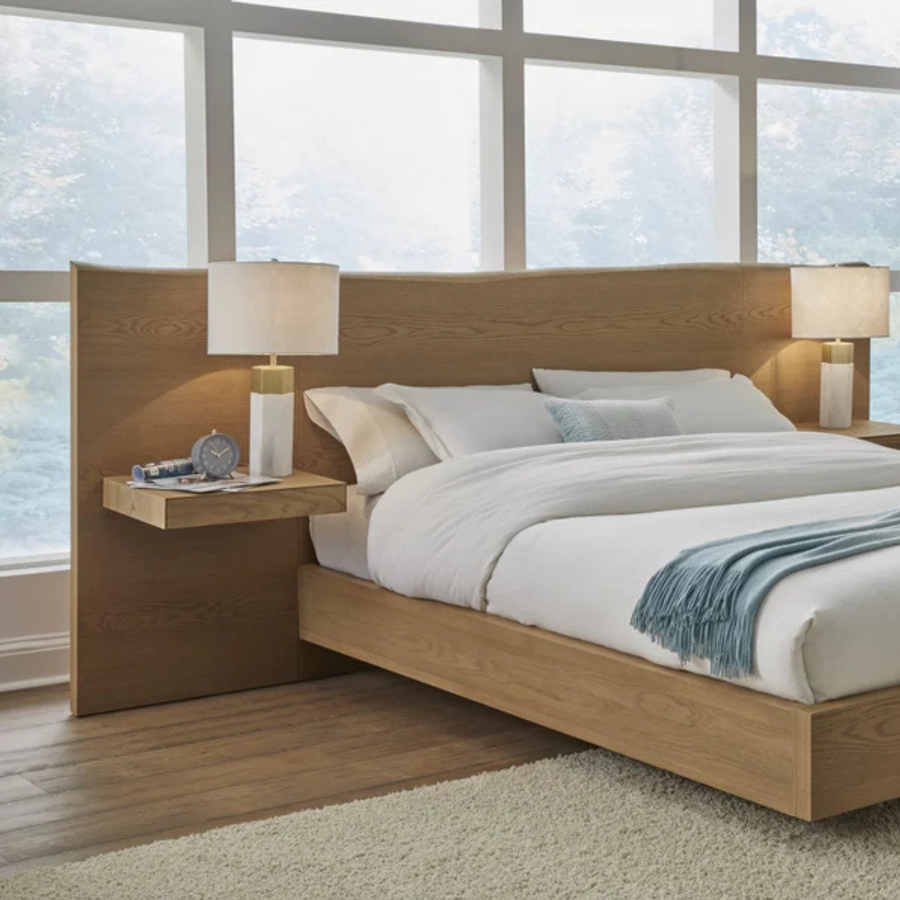 Onyx Coastal Modern Live Edge Wall Bed with Floating Nightstands in Bisque Complete Room