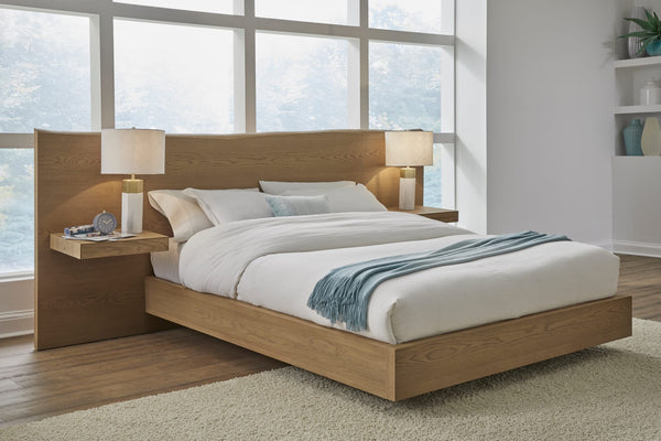 Onyx Coastal Modern Live Edge Wall Bed with Floating Nightstands in Bisque alternate view
