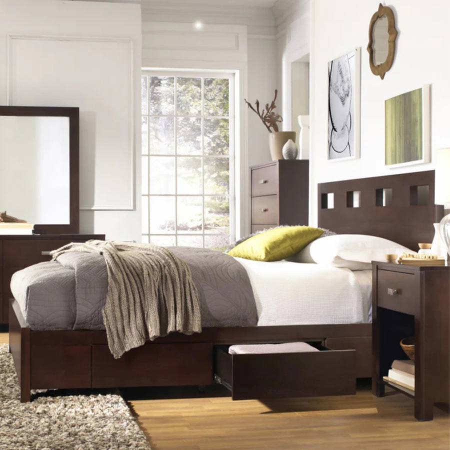 Riva Wood Storage Bed in Chocolate Brown Complete Room