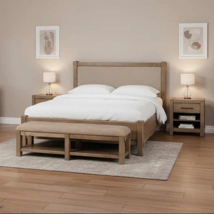 Rosewood Queen Bed - Bn/Hrvst Wd Complete Room