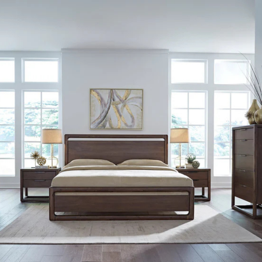 Sterling Acacia Wood Platform Bed in Brown Spice Complete Room