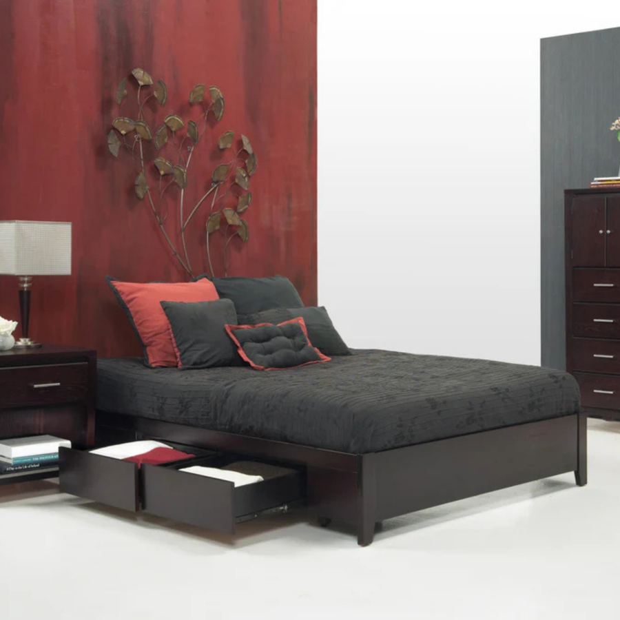 Simple Wood Storage Bed in Espresso Complete Room