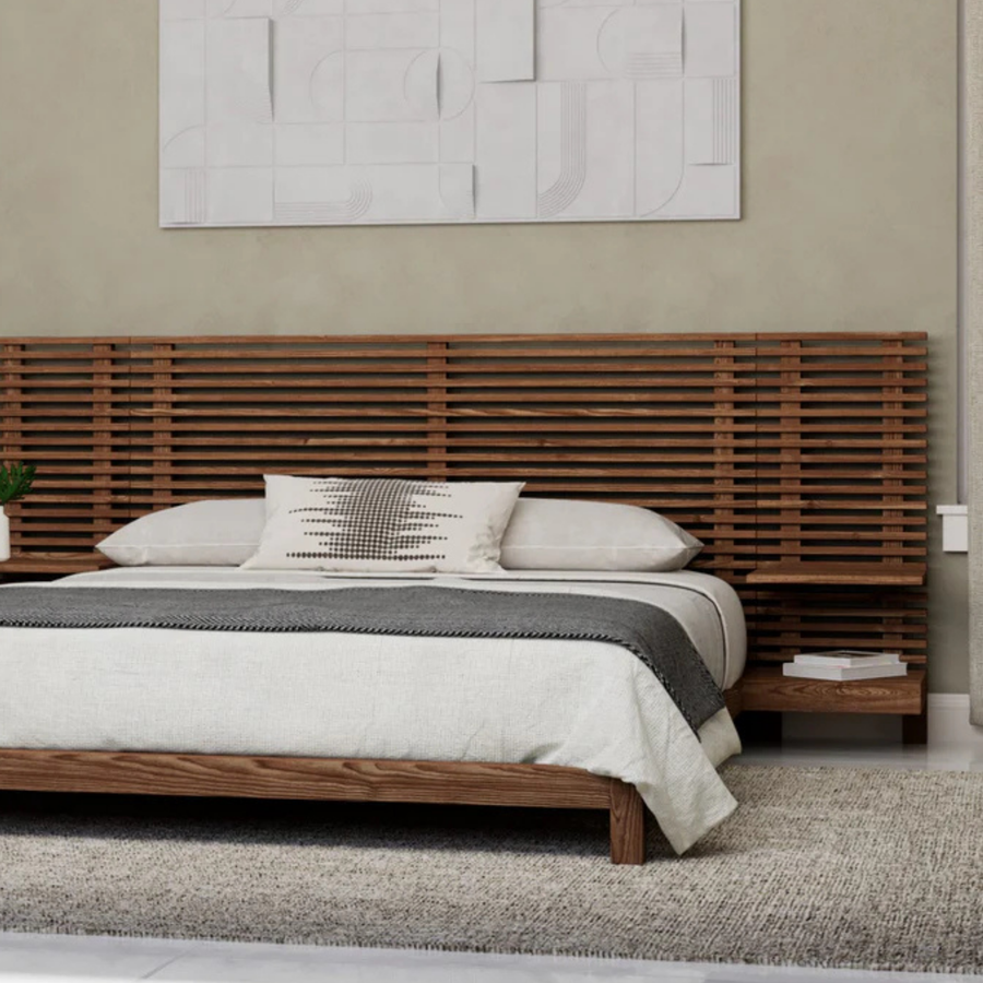 Thornton Solid Ash Wall Bed with Integrated Nightstands in Roux Complete Room