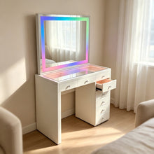 Bella 8-Drawer Lighted Vanity with LED Mirror & Bluetooth Speaker – High Gloss White
