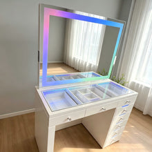 Bella 8-Drawer Lighted Vanity with LED Mirror & Bluetooth Speaker – High Gloss White