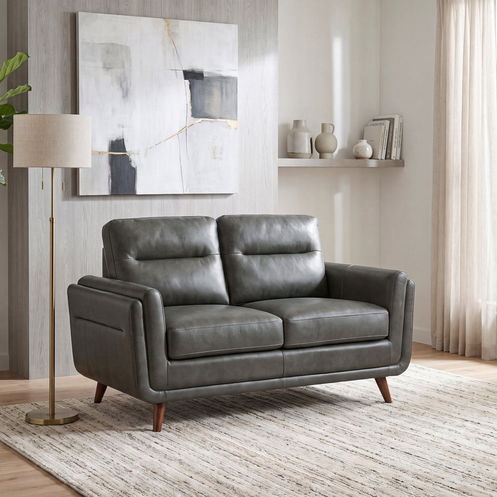 Graphite Top-Grain Leather Loveseat