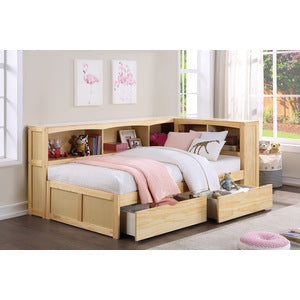 Bartly Twin Bookcase Corner Bed with Storage Boxes