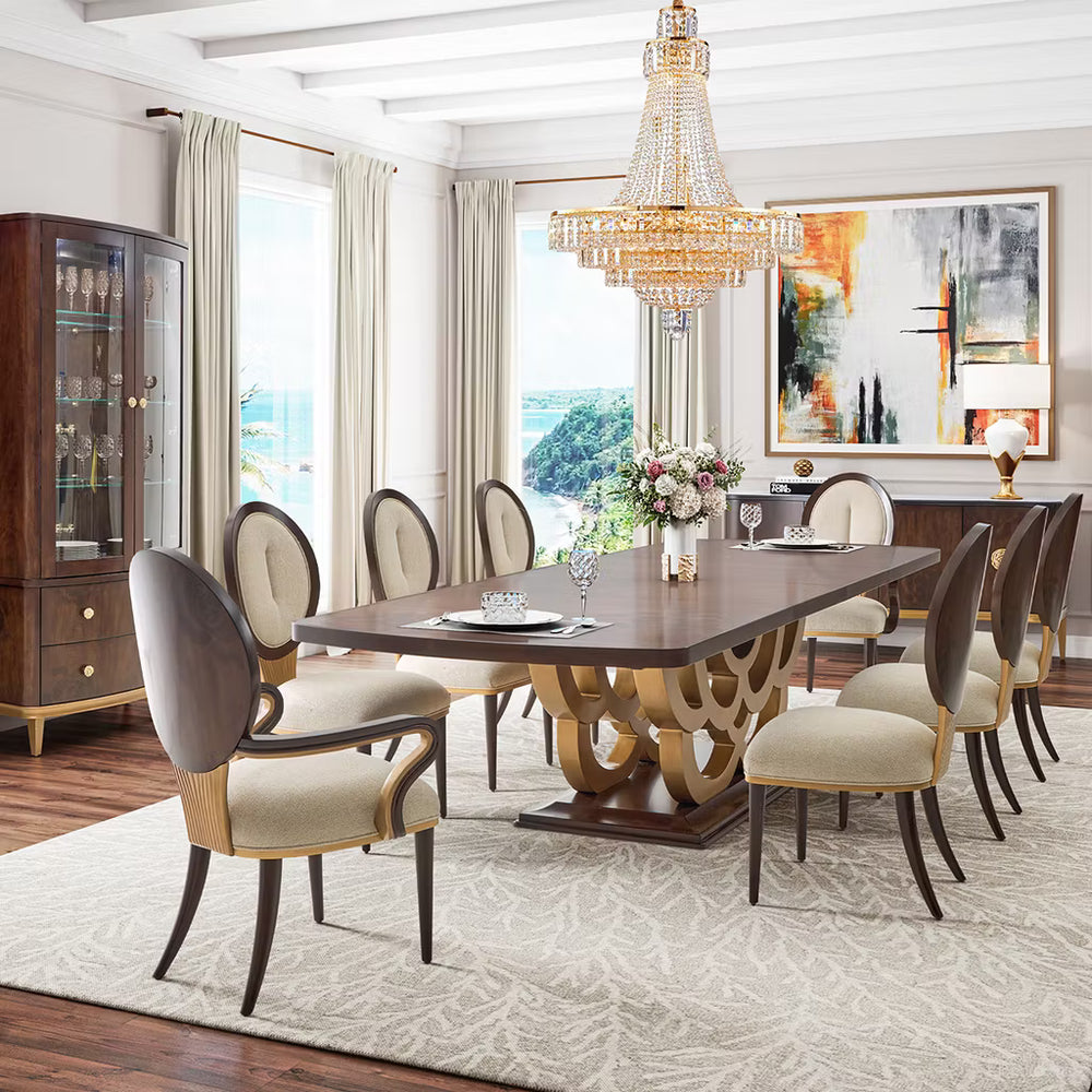 Camellia Field Rectangular Pedestal Dining Table - Warm Pecan