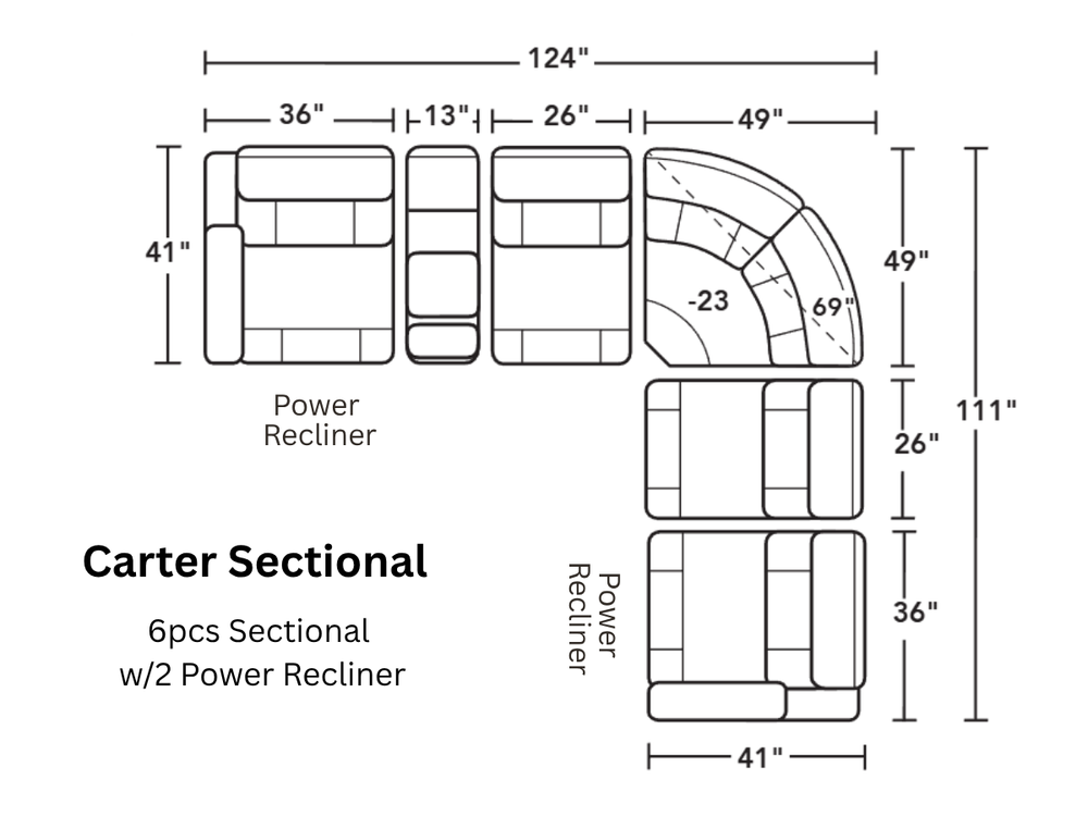 Carter Smoke Fabric Power Reclining Sectional with Power Headrests & Lumbar