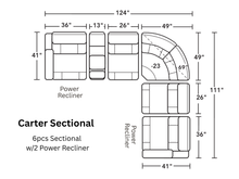 Carter Smoke Fabric Power Reclining Sectional with Power Headrests & Lumbar