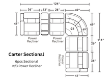 Carter Smoke Fabric Power Reclining Sectional with Power Headrests & Lumbar