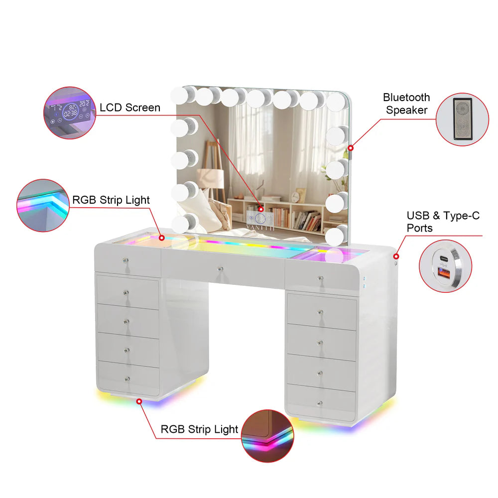 Eliz Vanity Desk with RGB light including vanity mirror