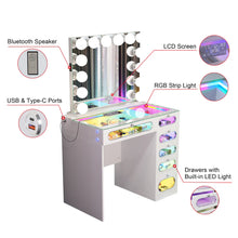 Emily 6 Glass Fronted Drawers Vanity Desk with Vanity Mirror