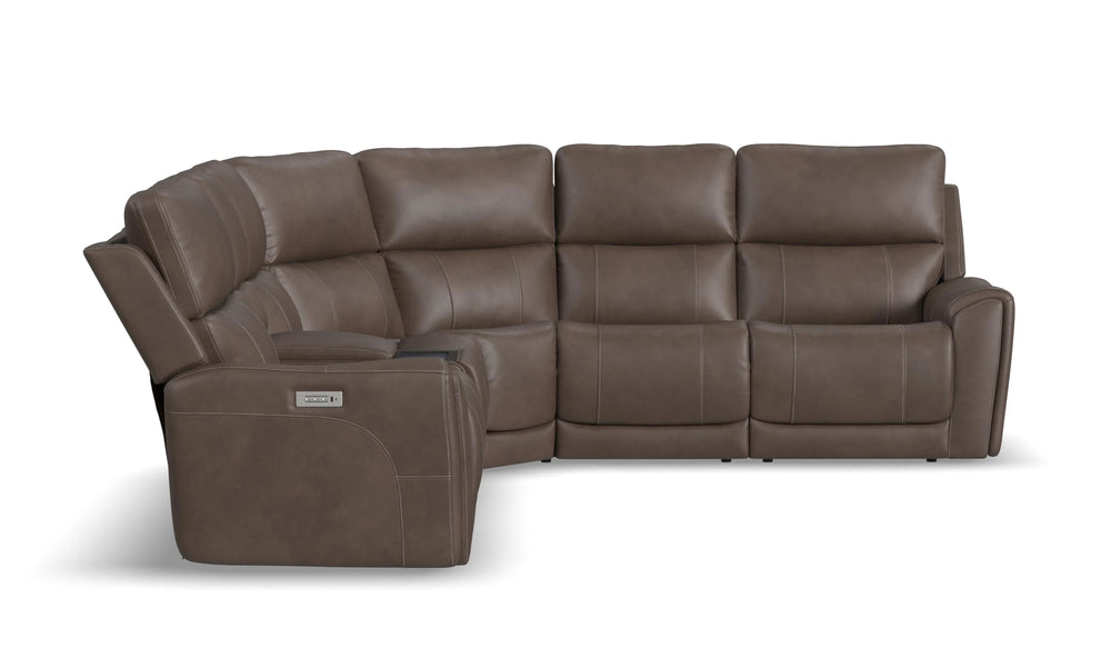 Carter Cappuccino Fabric Power Reclining Sectional with Power Headrests & Lumbar