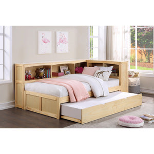 Bartly Twin Bookcase Corner Bed with Twin Trundle
