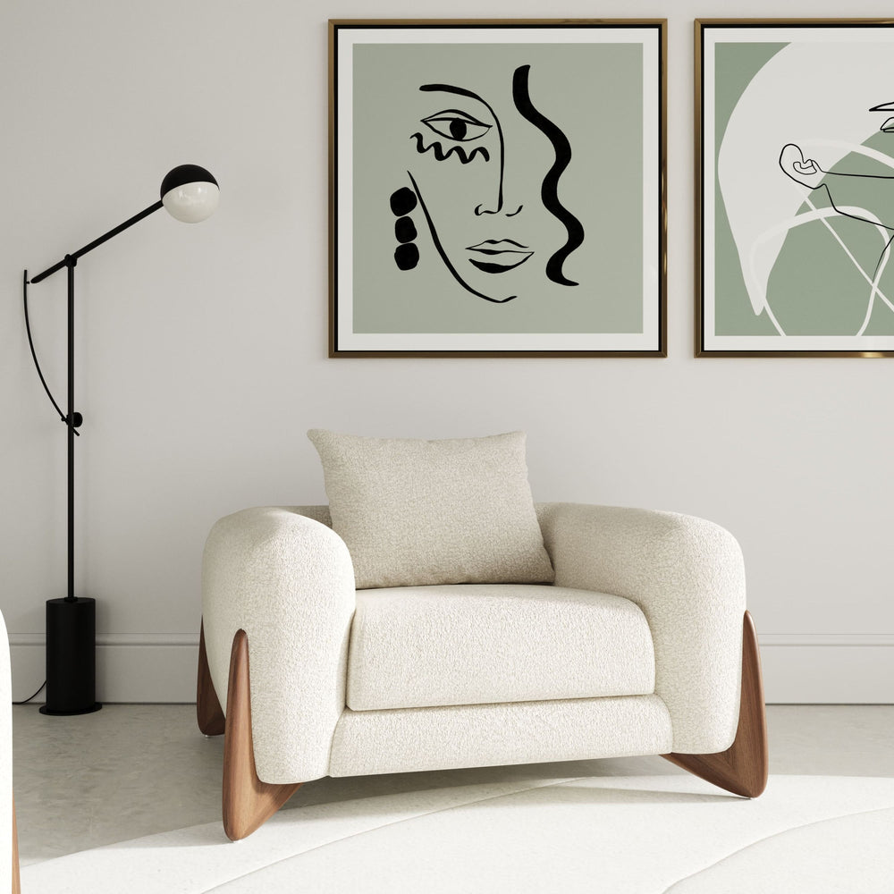 Han Contemporary Cream Fabric and Walnut Lounge Chair