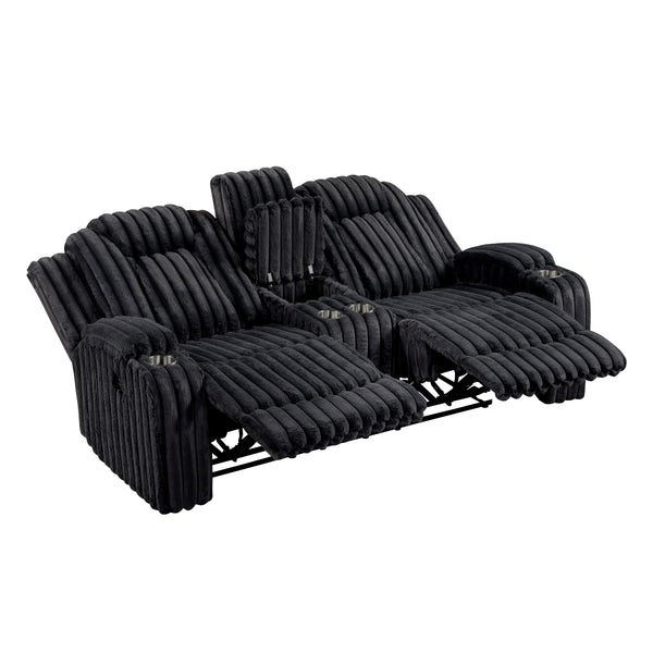 Wren Black Corduroy Double Reclining Loveseat alternate view