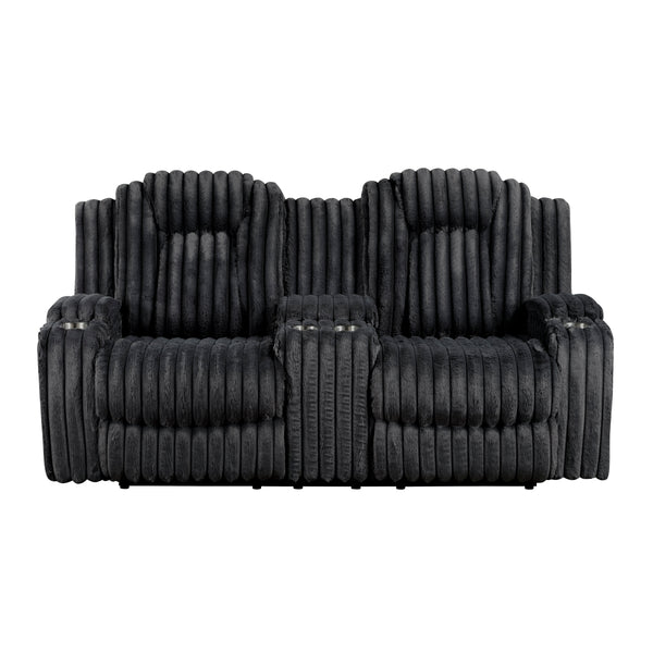 Wren Black Corduroy Double Reclining Loveseat