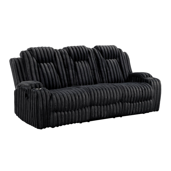 Wren Black Corduroy Double Reclining Sofa alternate view