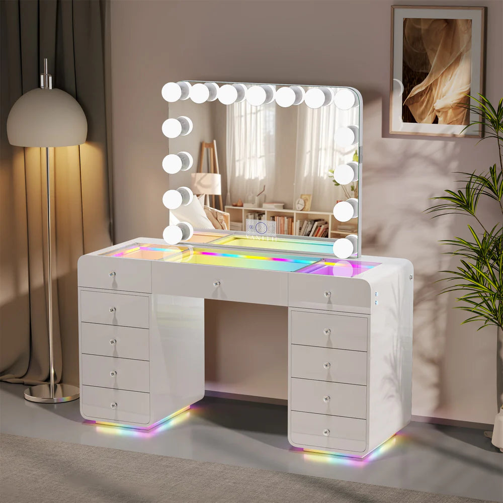 Eliz Vanity Desk with RGB light including vanity mirror