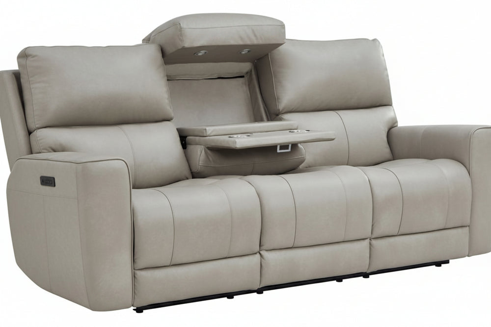 Venezia Cement Leather Power Reclining Sofa with Power Headrest