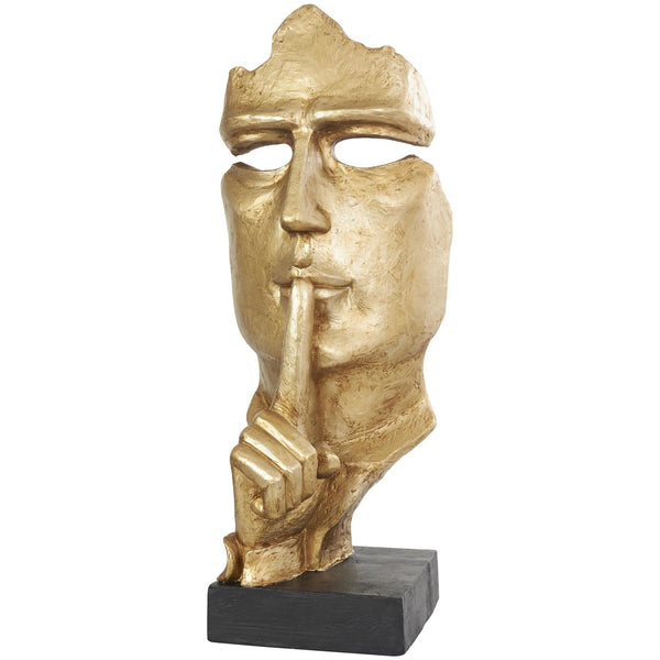 Gold Polystone Face Sculpture with Black Base, 40